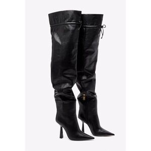 NEW Good American Carla Over The Knee Drawstring Boots Black Sz 9